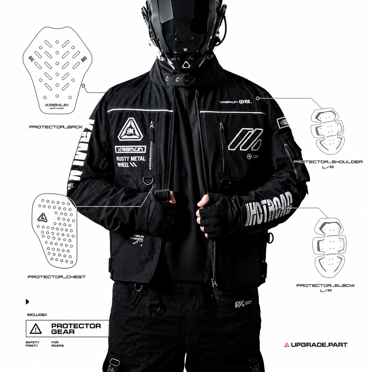 Kremlin Metacrush V2 - Black Biker Cyberpunk Motorcycle Jacket