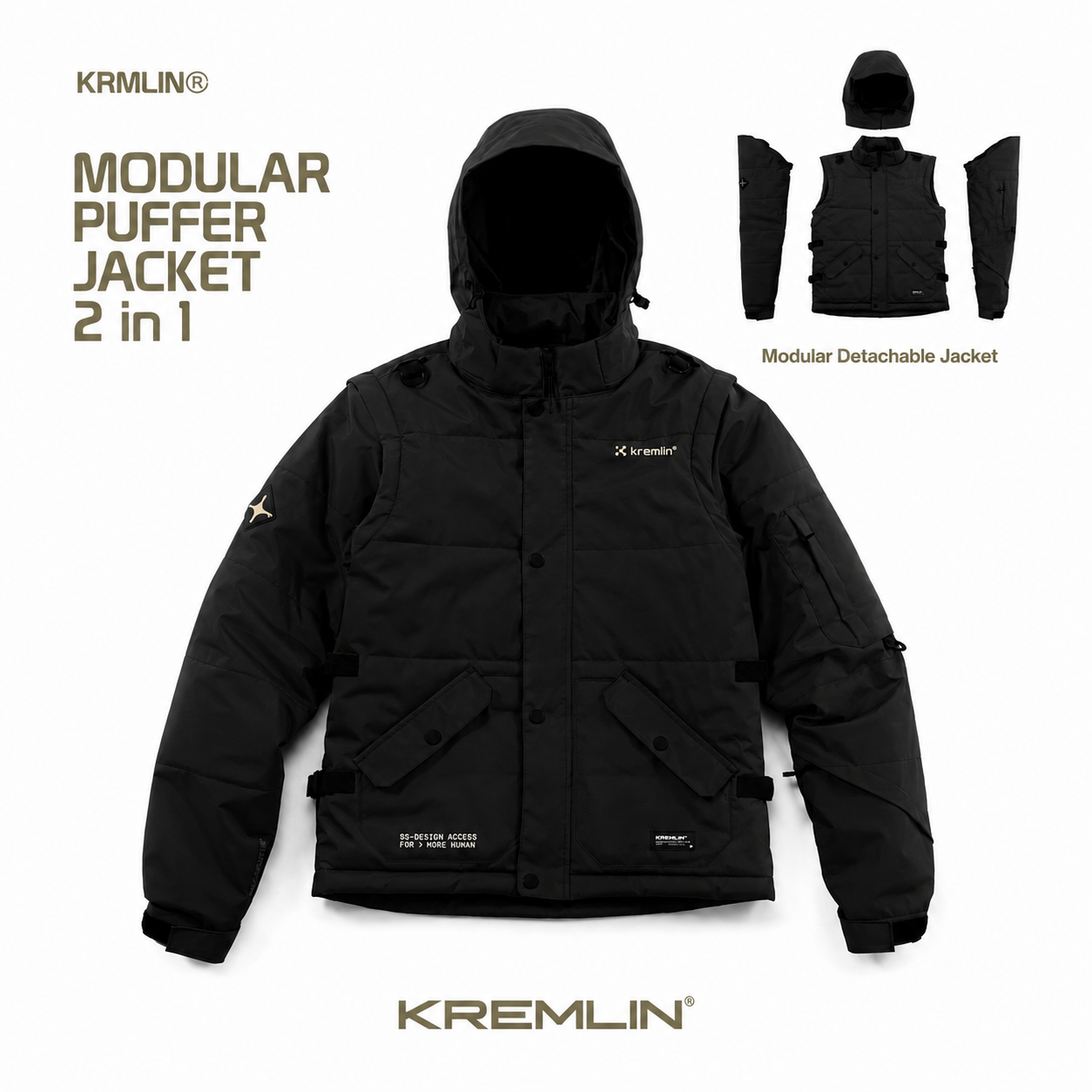 Kremlin Airborne - Modular Puffer Jacket Vest 2 In 1 Black