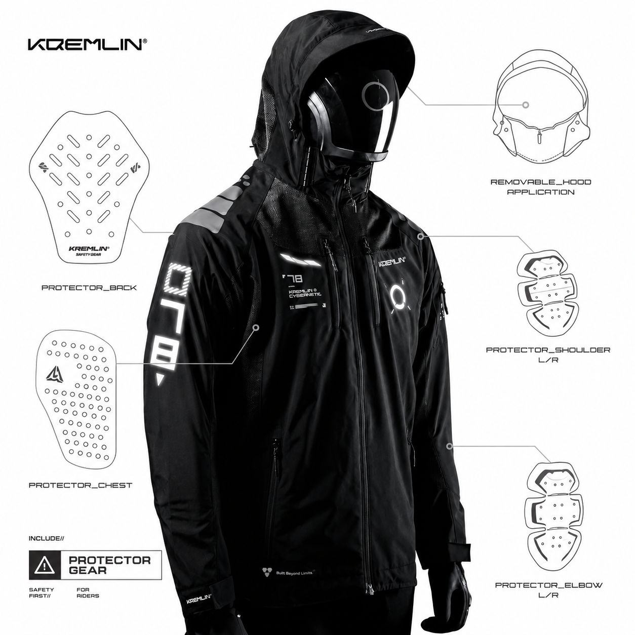 Kremlin Omega - Modular Biker Outdoor Cyber jacket Black