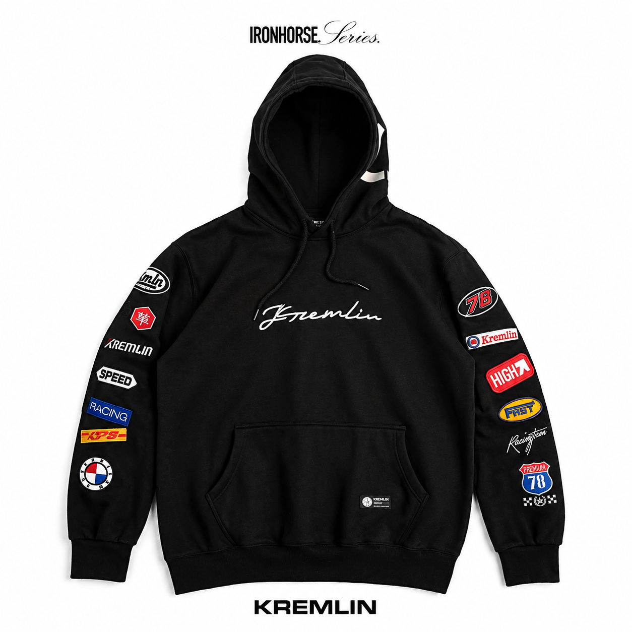 Kremlin Racer - Pullover Hoodie Embroidered Ironhorse Series | Black