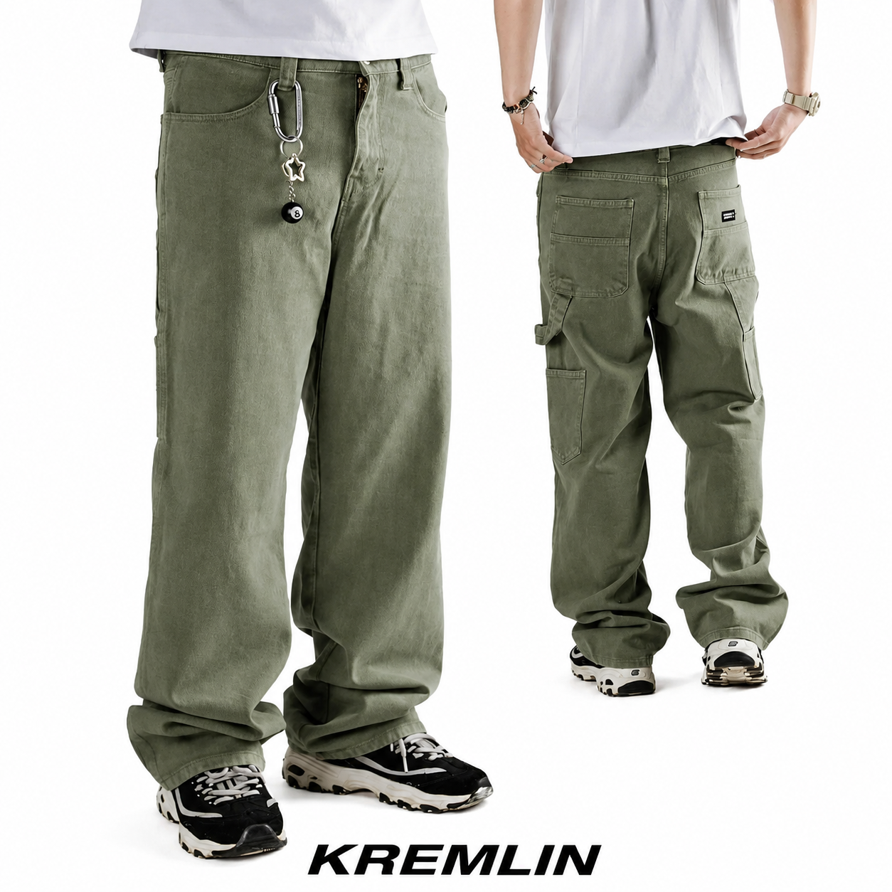 KREMLIN Loose Fit Denim Wash Jeans - Lisbon | Olive Green