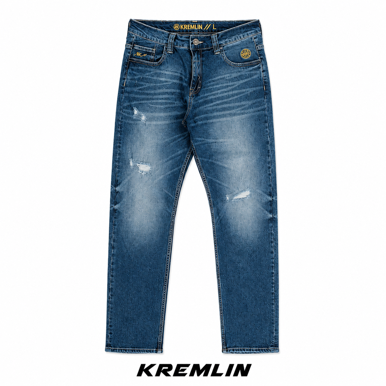 KREMLIN Slim Fit Jeans Ripped Denim Wash Sky Blue - Nairobi