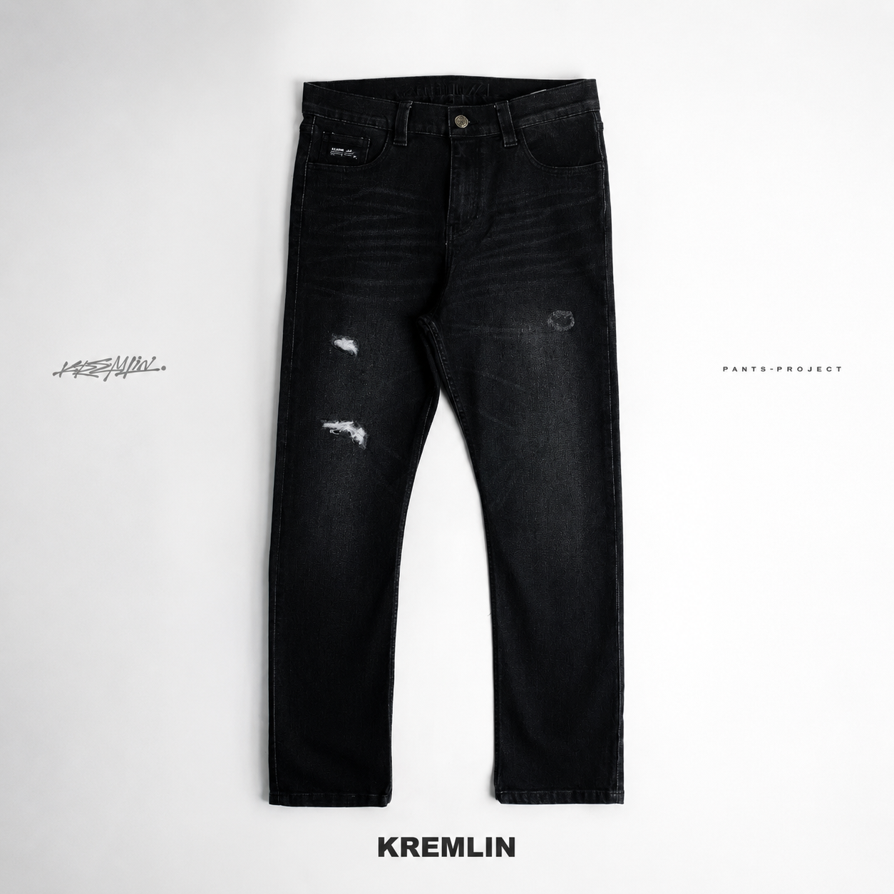 KREMLIN Slim Fit Ripped Denim Jeans - Ash Black (Sendai)