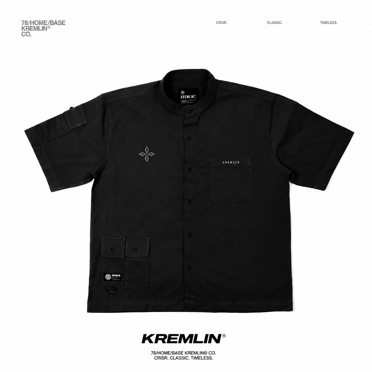 KREMLIN Short Sleeve Mandarin Collar Shirt Oversized - JUON | Black