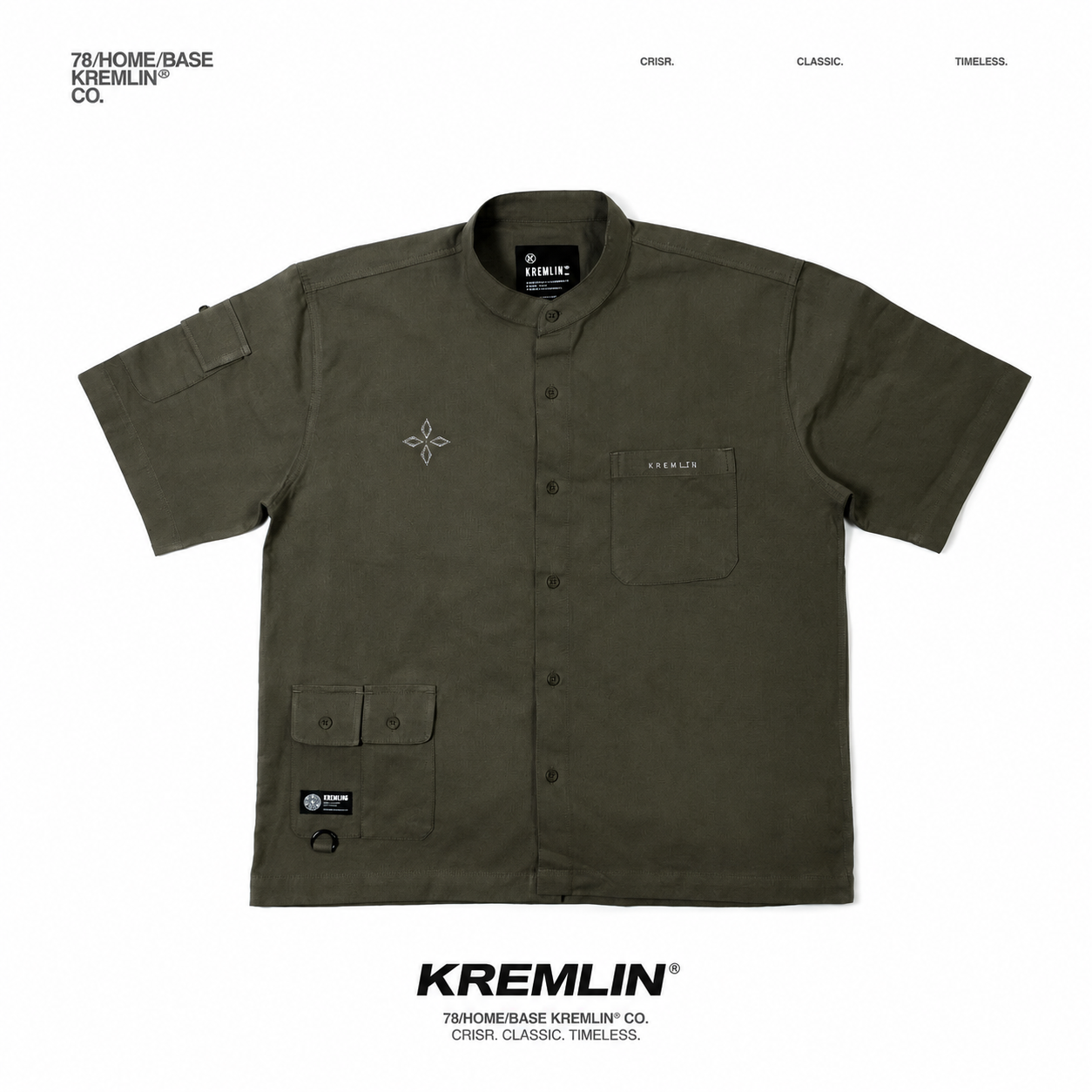 KREMLIN Short Sleeve Mandarin Collar Shirt Oversized - JUON | Olive