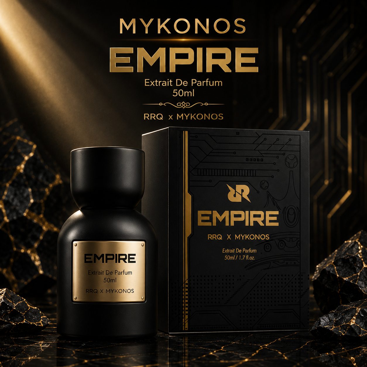 Mykonos Empire Extrait de Parfum 50ml, Men's Perfume, Original Fragrance, Citrus Fresh Scent, Mykonos x RRQ