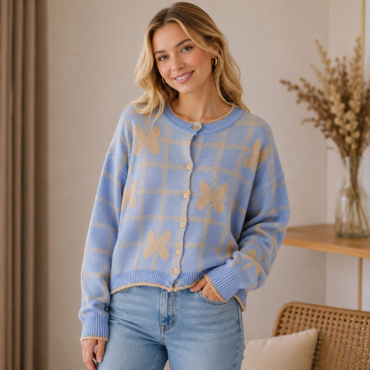 Butterfly Catur Knit Cardigan | Thick Knit Outerwear | Korean Style Sweater image 2