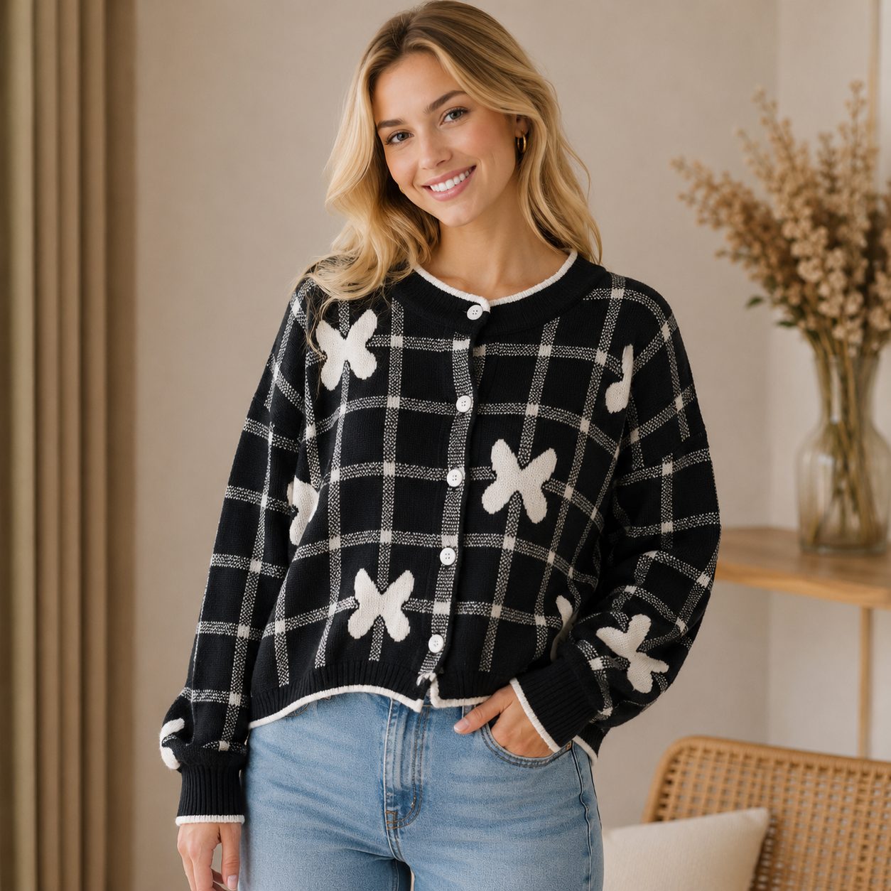 Butterfly Catur Knit Cardigan | Thick Knit Outerwear | Korean Style Sweater image 4