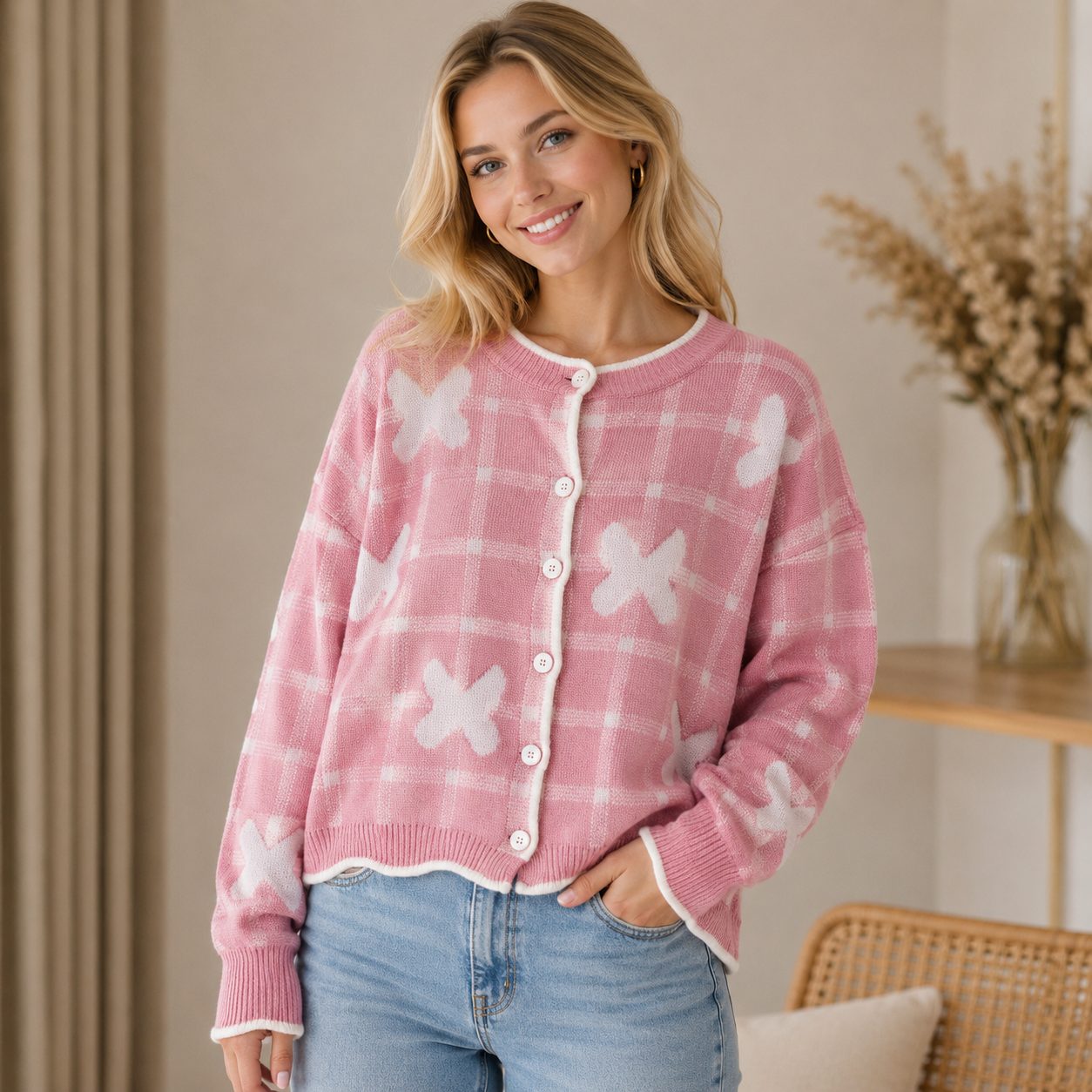 Butterfly Catur Knit Cardigan | Thick Knit Outerwear | Korean Style Sweater image 5
